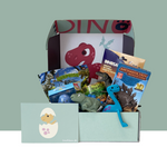 Dino Box med dinosaur legetøj, aktiviteter og overraskelser til dinosaur-elskende børn.