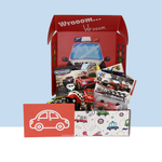 Turbo Box med racerbil, malebog 64 sider, fiberpenne, squeeze dyr og voksende æg til børn 3-8 år.