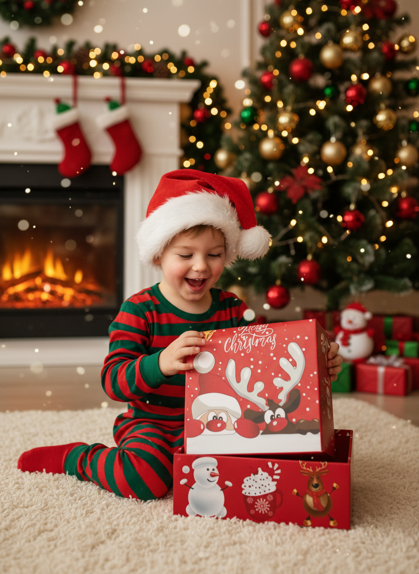 Julebox med barn i julestemning